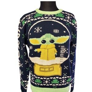 New Star Wars The Mandalorian Grogu Snowglobe Ugly Christmas Sweater Size Medium